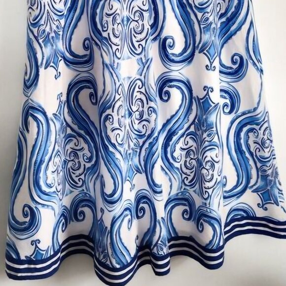 Soft surroundings white blue boho Beachy Cottagecore Lined Paisley Skirt M - Picture 2 of 8